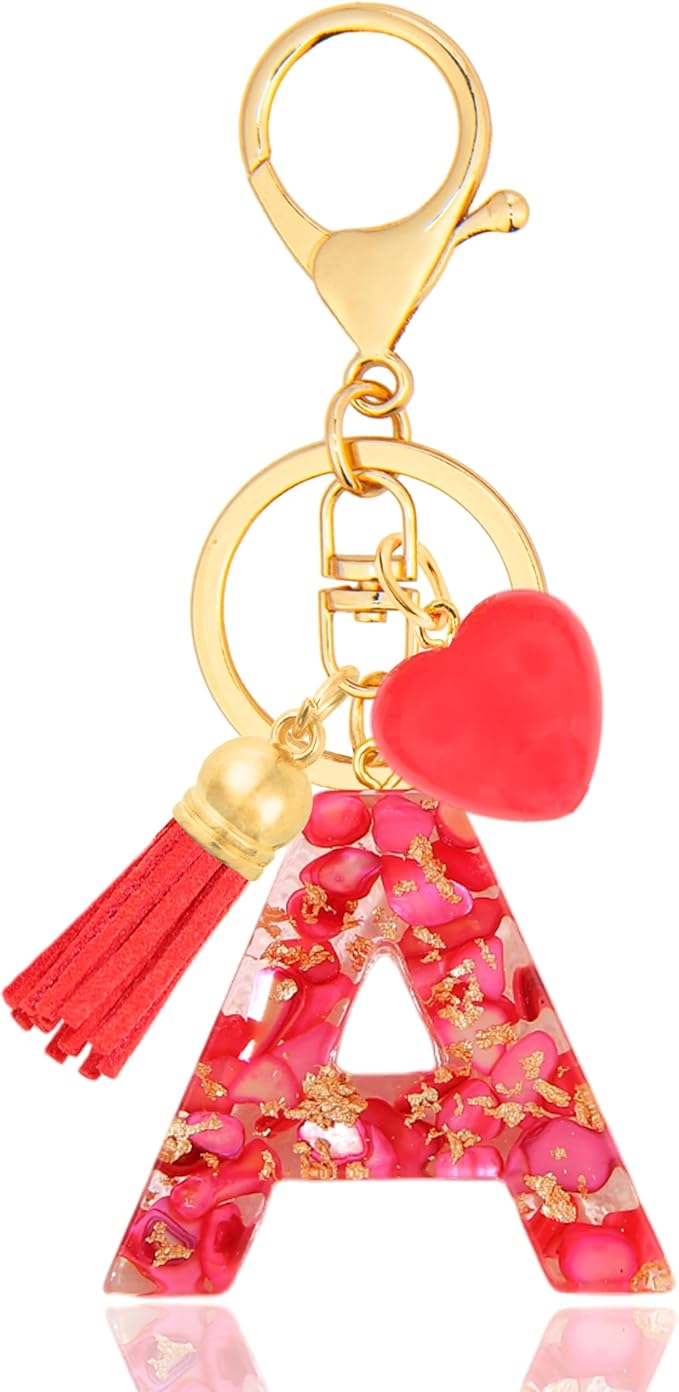 Initial Keychains for Women with Cute Heart Resin - Alphabet Letter Keychain for Bag, Backpacks, Purse or Car key