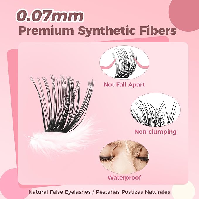 FENG BEAUTY DIY Lash Clusters Kit, 240PCS 30D+40D Mixed Lengths 10–16mm, Natural Wispy Fluffy Look, 2-in-1 Bond&Seal+Precision Tweezer, Lashes Extension Kit (0.07D, 10-16mm, Individual Lashes Kit)