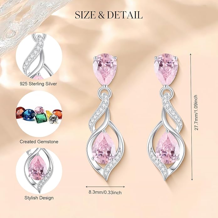 FANCIME Gift for Women Birthstone Earrings for Her Teardrop Birthstone Earrings S925 Sterling Silver infinity Love Birthday Gifts for Mom Women