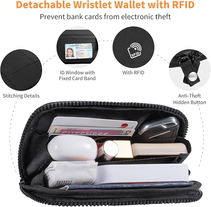 Clip and Go Strap for Phone with Wallet Crossbody Phone Lanyard with Anti-Theft Zipper Pouch Detachable Quilted Wrist Wallet with RFID and ID Window for Daily Travel.