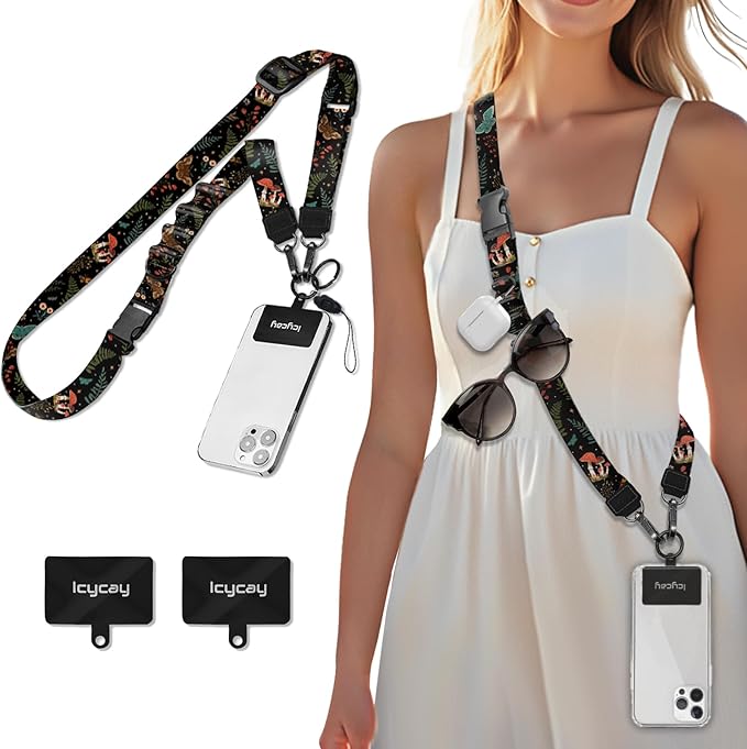 Phone Lanyard Crossbody, Butterfly Cell Phone Strap for Around The Neck Adjustable, Mushroom Flower Teacher Anti Theft Cute Lanyard for iPhone Case ID Holder Keys Accessories Travel Essential