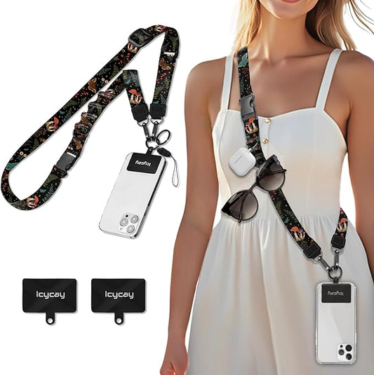 Phone Lanyard Crossbody, Butterfly Cell Phone Strap for Around The Neck Adjustable, Mushroom Flower Teacher Anti Theft Cute Lanyard for iPhone Case ID Holder Keys Accessories Travel Essential