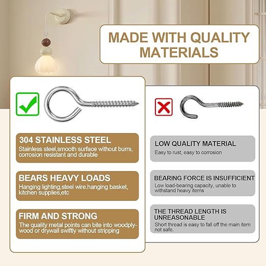10PCS 2.75 inches Screw Eyes M4 304 Stainless Steel Eye Screws, Heavy Duty Screw, Eye Hooks Screw Eye Bolts Eye Hooks Screw, Indoor & Outdoor Uses (10, M4-2.75inch)