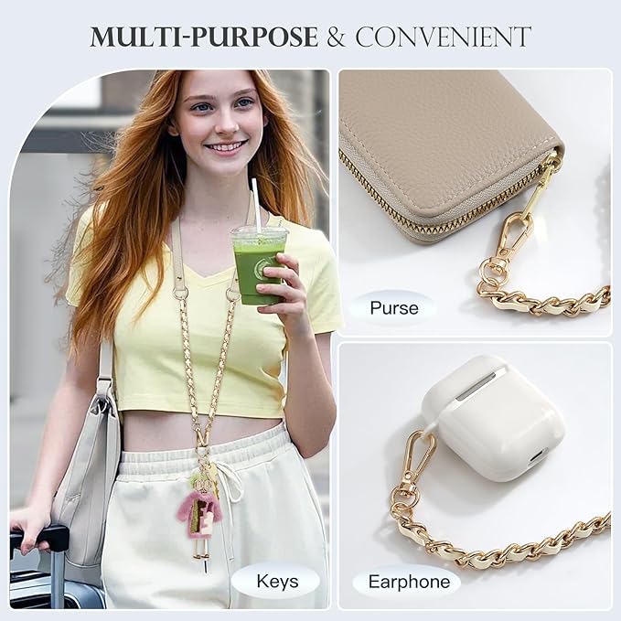 TiMOVO 2-in-1 Phone Lanyard Crossbody, Adjustable Phone Strap for Most Smartphones, PU Strap Combo with Metal Chain for Women