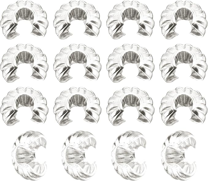 uxcell 200 Pcs Crimp Bead Covers, 3mm/0.12" Half Round Open Crimp Beads Knot Cover, Small Loose Beads End Tip Caps for Bracelet Jewelry Making Craft DIY, Silver