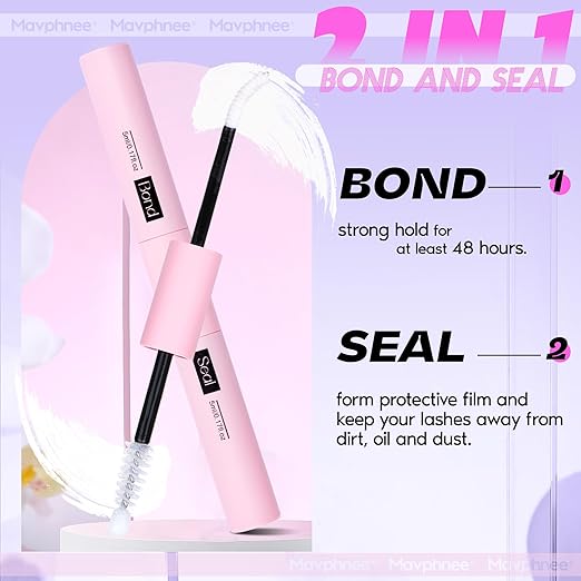 Mavphnee Lash Bond and Seal Clear Strong Hold Eyelash Adhesive Quick Drying Cluster Lash Glue 72Hours Long Lasting 2 in 1 Eyelashes Glue for DIY Lash Extensions Waterproof Cluster Glue