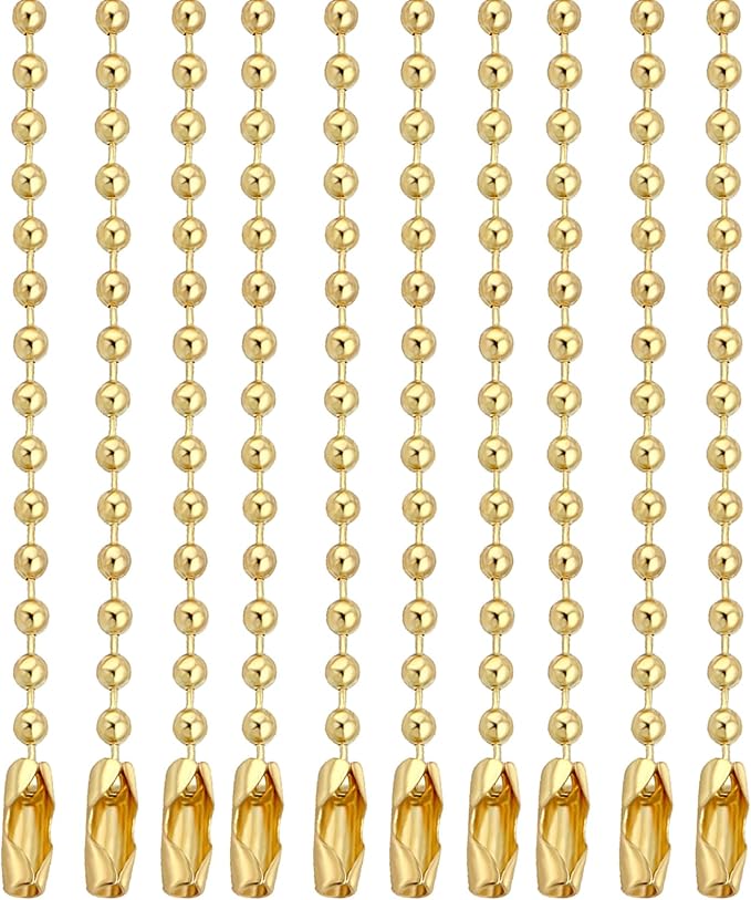 Lemonkey 10Pcs Ball Beads Chain Bulk,Gold Keychain Rings Metal 4 Inch Dog Tag Metal Small Chain with Connectors for Hanging Decoration