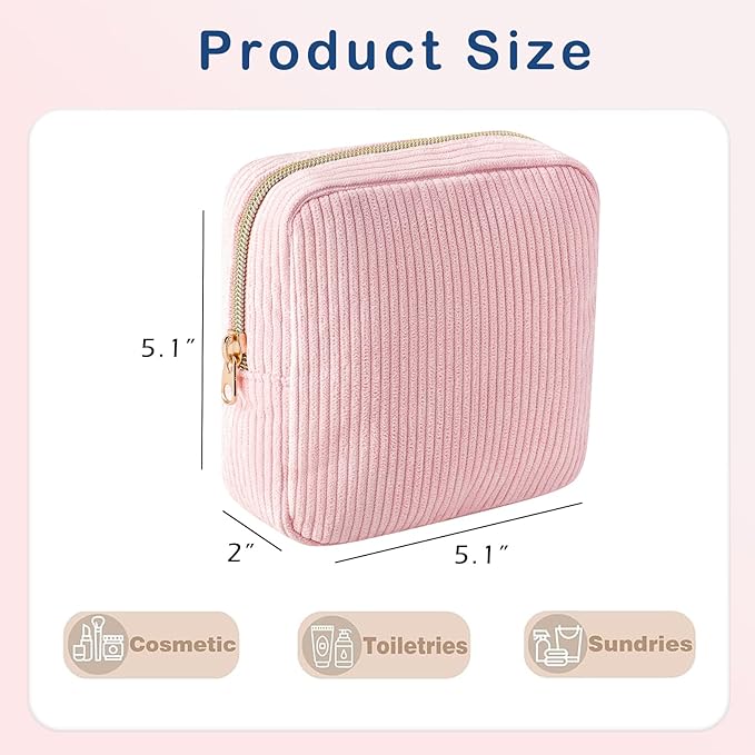 uekeboag Cute Small Corduroy Zipper Makeup Bag, Mini Coquette Aesthetic Pouch with Bear Pattern for for Purse,Key Pocket Lipstick Bag Card Holder Data Cable Organizer (13Pink)
