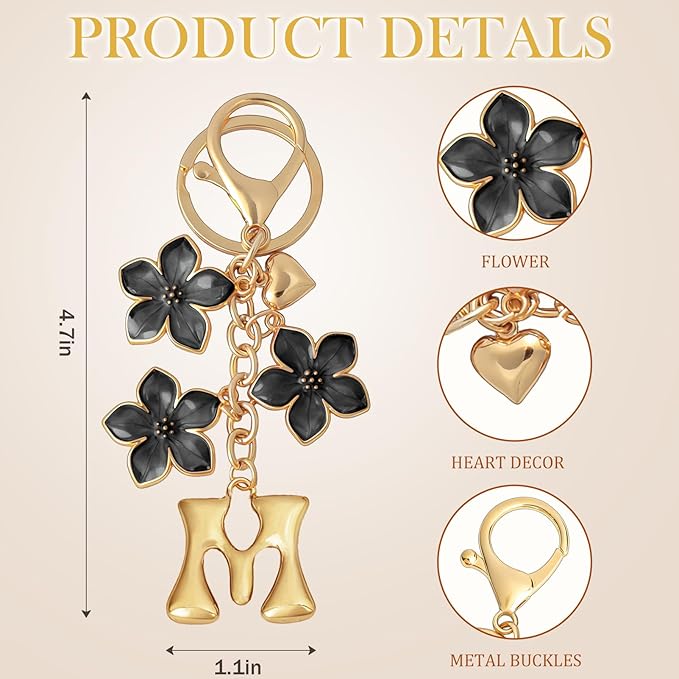 Snycler Bubble Initial Keychain Graceful Flower for bags car remote–A-Z Letter Charms for Women