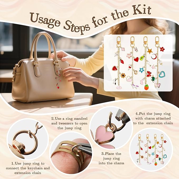 SUTROMA 423Pcs Lip Gloss Keychain Making Kit with Charms | Including 100 Charms 60 Keychain Clips 30 Extender Chains 1 Jewelry Pliers | DIY Keychains Supplies for bag charms and Jewelry Making (Kind2)