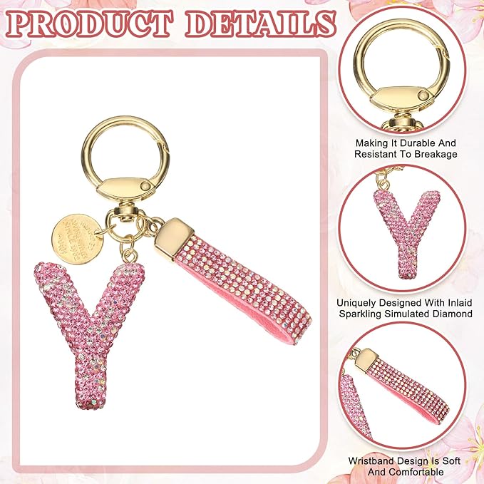 PATIKIL Initial Letter Keychain, Cute Sparkly Rhinestone Key Chain Alphabet Charm for Car Keys Handbags Purse