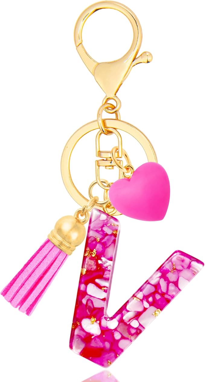 Initial Keychains for Women with Cute Heart Resin - Alphabet Letter Keychain for Bag, Backpacks, Purse or Car key