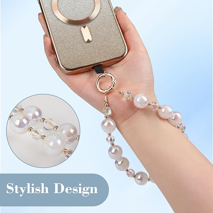 Phone Lanyard Wrist Chain for Cellphone Wrist Strap Phone Bracelet Strap Pearl Beaded Smartphone Wristlet (Ivory)