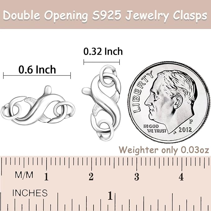 Dailyacc S925 Double Opening Lobster Clasp Sterling Silver and Gold Necklace Bracelet Extender Clasps and Closures for DIY Jewelry
