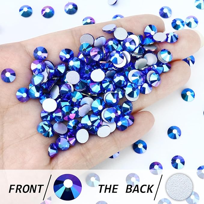 1440PCS SS3 Crystal Glass Flatback Rhinestones, Round Flat Back Crystal Gems for Nail Art and Craft Clothes, Glue Fix Diamond Stones Sapphire/Royal Blue AB (1.3-1.4mm)