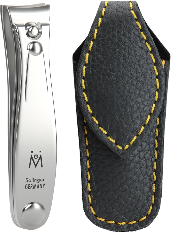 GERMANIKURE Professional Large Nail Clipper (8 cm) - FINOX Surgical Stainless Steel Manicure and Pedicure Tools in Leather Case- Ethically Made in Solingen Germany - 4712 - Travel Size Nail Care