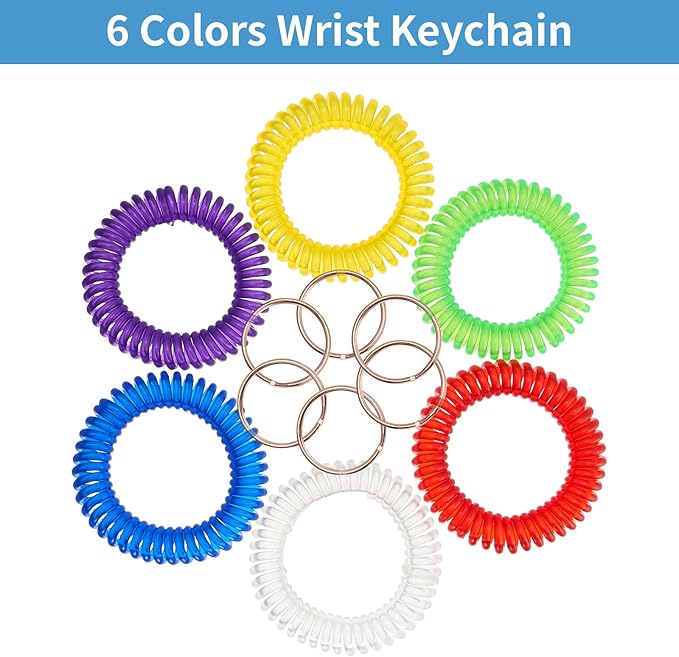 Spiral Keychain Stretchy Wrist Coil Bracelet Key Chain Waterproof Wristlet Key Holder for Pool, Sauna, Sports, Gym