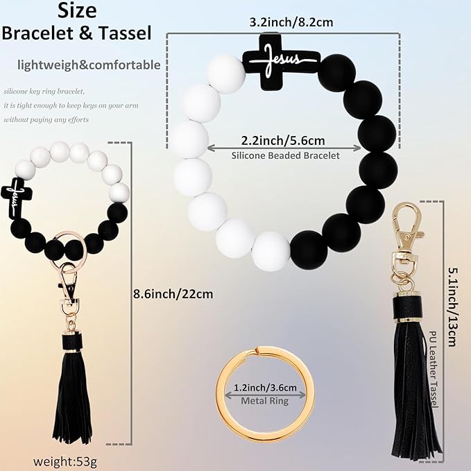 BIHRTC Key Ring Bracelet Car Keychain Holder Wristlet Silicone Women Beaded Bangle Chains