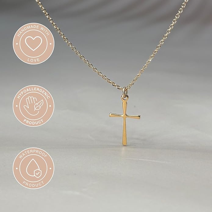 Annika Bella Cross Necklace for Women, 16-18 Inches Silver/Gold Chain, Women's Small Simple Cross Necklaces Religious Charm Jewelry, Faith Gift for Her
