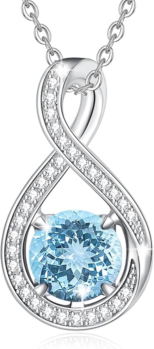 FANCIME Birthstone Necklaces for Women Fine Jewelry Sterling Silver Infinity Pendant Anniversary Birthday Gifts for Her Women Wife Mom Lady Daughter, Chain 16"+2" Extend