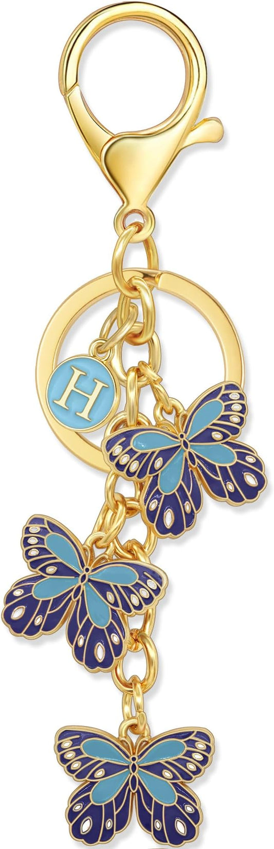 Double-sided Cute Butterfly Initial Letter keychain Butterfly Charms for key Handbag Backpack for Women