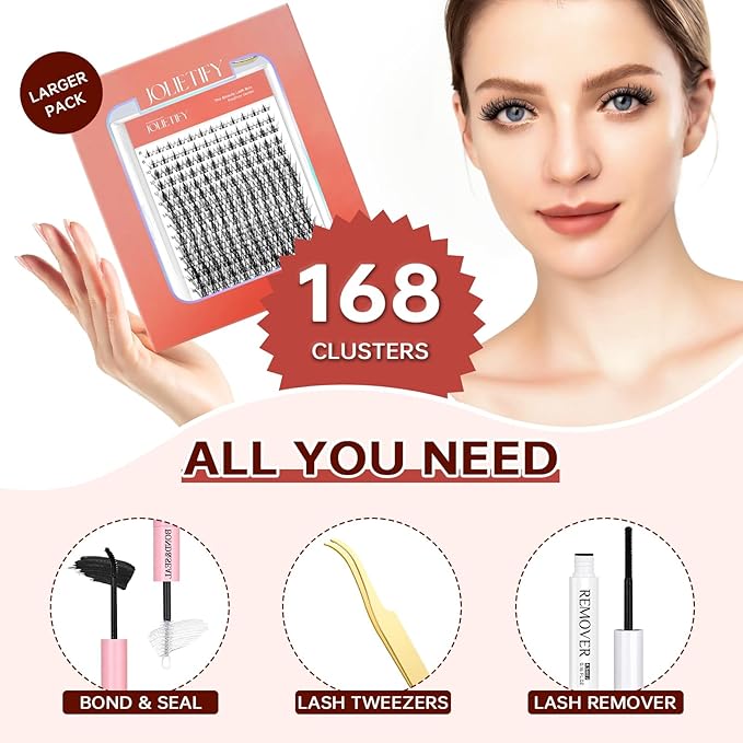 JOLIETIFY DIY Lash Extension Kit, Soft Manga Style, Faux Mink Cluster Lashes 8-16mm, Waterproof Bond & Seal, Reusable Individual Lashes, Eyelash Tweezers & Remover, Easy Application for Beginners