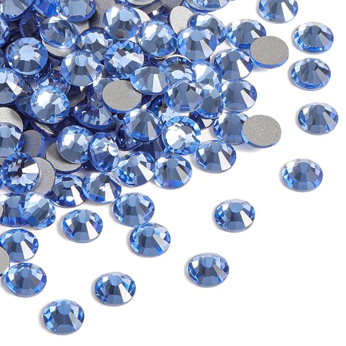 beadsland Flat Back Crystal Rhinestones Round Gems for Nail Art and Craft Glue Fix, Light Blue (2.9-3.0mm) SS12/1440pcs