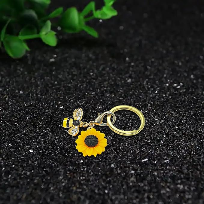 DDTKZC Keychain Sunflower Bee Bag Charms Purse,Key Chains-Car Keyrings Womens Cute,Ieather Backpack/handbag Pendant