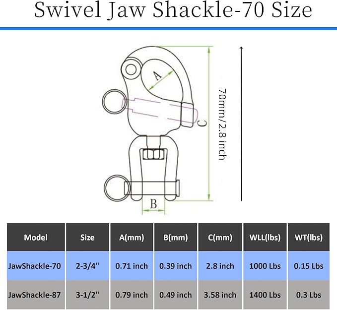Pair Swivel Jaw Snap Shackle 316 Stainless Steel for Quick Release Bail Rigging,Sailboat Spinnaker Halyard and Marine Applications
