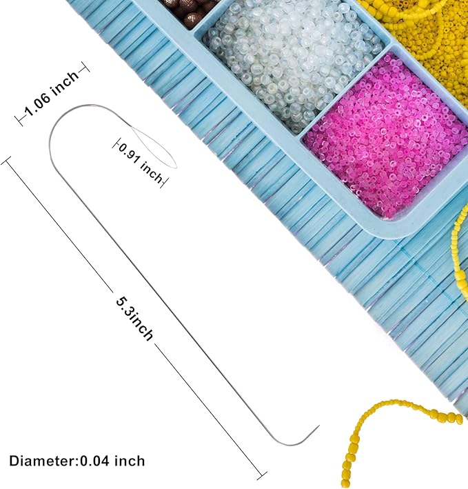 4 Large Eye Curved Bead Embellishment Needles, 5.3 inch Stainless Steel Bead Spinning Needle with Handle, Used for Automatic Beading Machine, Waist Bead Bracelet Necklace DIY Manual Bead Making