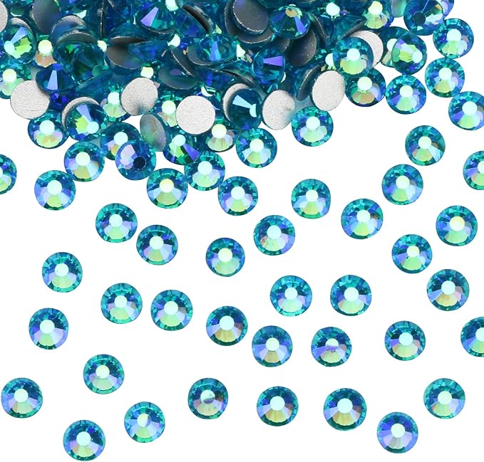 Jollin Glue Fix Crystal Flatback Rhinestones Glass Diamantes Gems for Nail Art Crafts Decorations Clothes Shoes(ss20 1440pcs, Aquamarine AB)