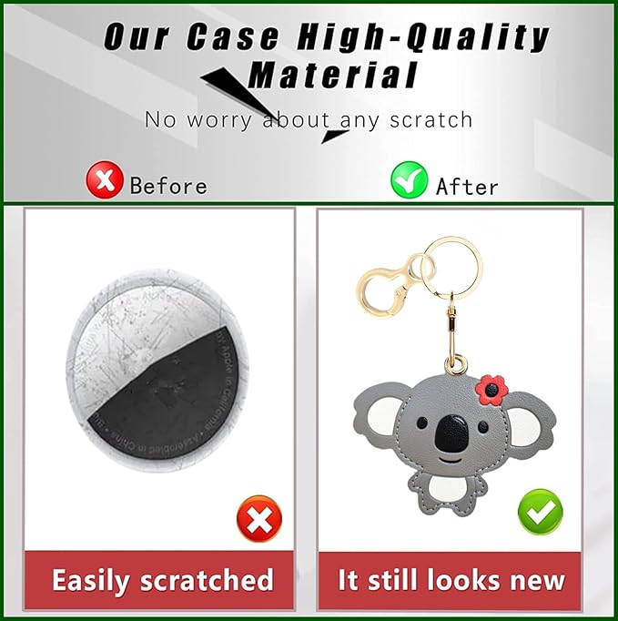 Leather Keychain Holder Case Compatible with AirTag,Cute Protective Cover with Keyring,Anti-Scratch Finder GPS Tracker Case for Wallet Keys,Bag,Pets(Koala Grey)