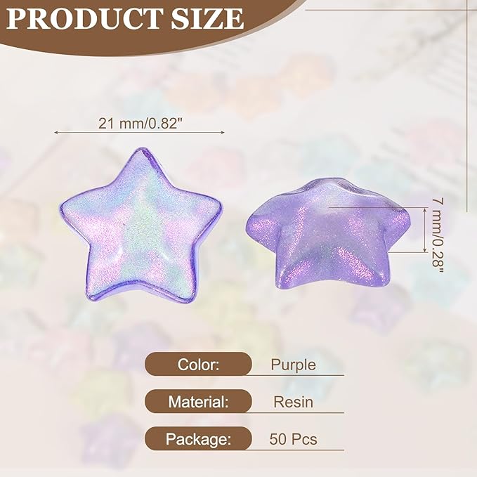 uxcell 50Pcs Flat Back Star Resin Charm, Glitter Star Charm Mini Bulk Beads Embellishments for DIY Crafts Hair Clips, Photo Frames, Phone Cases, Scrapbooking Decor, Purple