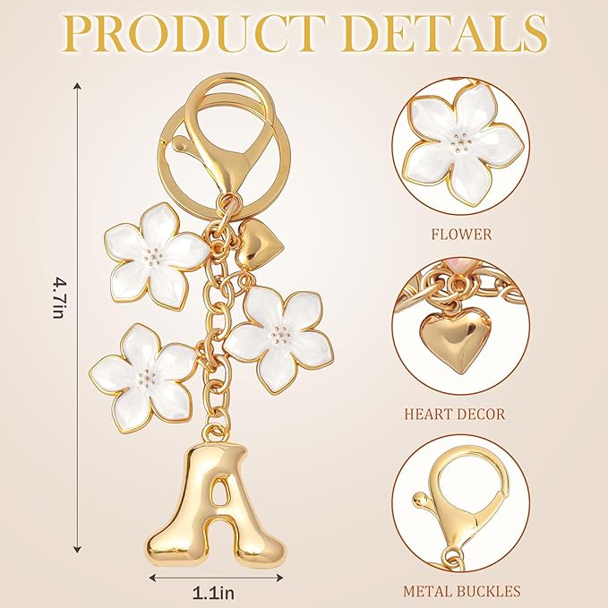 Snycler Bubble Initial Keychain Graceful Flower for bags car remote–A-Z Letter Charms for Women