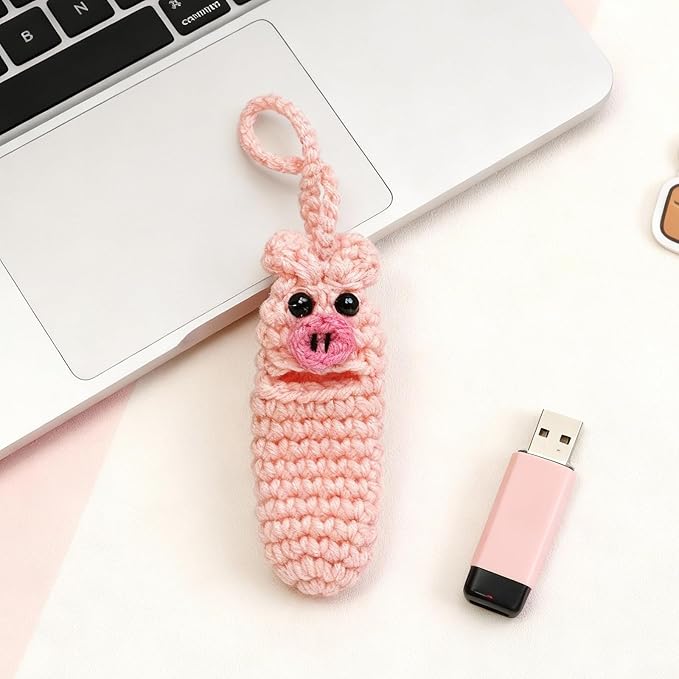 Angyape Cute Lip Balm Holder Keychain Lipstick Chapstick Holder Keychain Crochetr Pig Bag Charms Purse Charms Gifts for Women