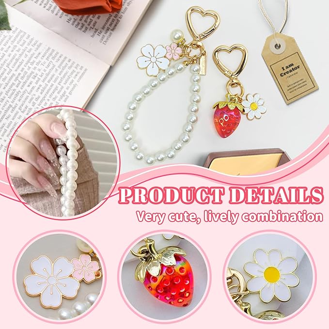 2Pcs Strawberry Keychain Flower Cherry Blossom Keychain Cute Bag Charms Strawberry Gift for Women Girls