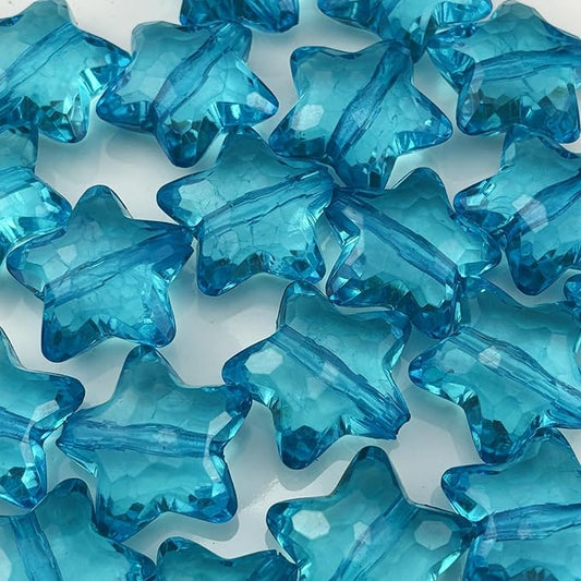 20pcs Acrylic Crystal Star Beads 28mm Star Shape Faceted Beads for Jewelry Making Bracelet Necklace Key Chains DIY Crafts(Dark Lake Blue)