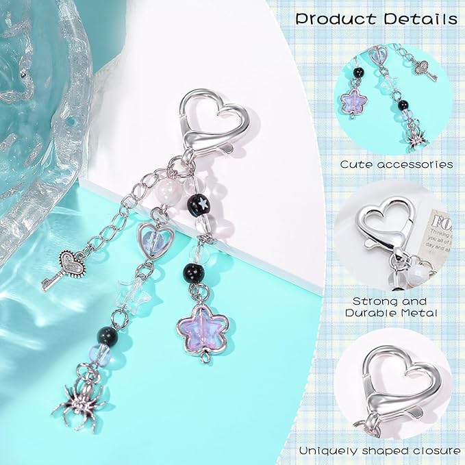 Y2K Keychain Set Heart Butterfly Pearl Flower Bag Charms,Cute Aesthetic Accessories for Women Gifts Keys Bags Purse