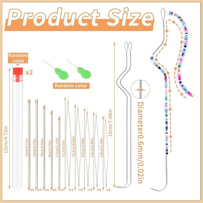 GarfxG 36 Pcs Beading Needles Set, 2 Bead Spinner Needles, 15 Big Eye Seed Needles, 15 Straight Beading Needles and Threaders for Beading, Sequin Embroidery Crafting DIY