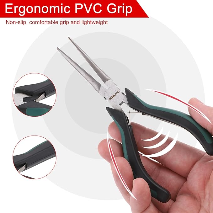 HARFINGTON Needle Nose Pliers 5" Mini Jewelry Pliers with Cutter Thin Precision Jewelry Flat Jaws for Beading Tool Hobby Craft