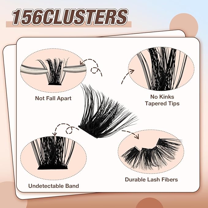 AILAISHI Lash Clusters Kit, DIY Cluster Eyelash Extensions 10‑20mm, 150D, 156pcs Fluffy D Curl Natural Lashes–Fake Cat Eye Individual Clusters