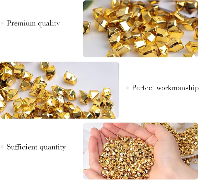 DOMESTAR 4200PCS Gold Fake Ice Rocks, 1LB Acrylic Crushed Ice Rocks Mini Fake Diamonds for DIY Craft Wedding Vase Fillers 0.2" x 0.28"