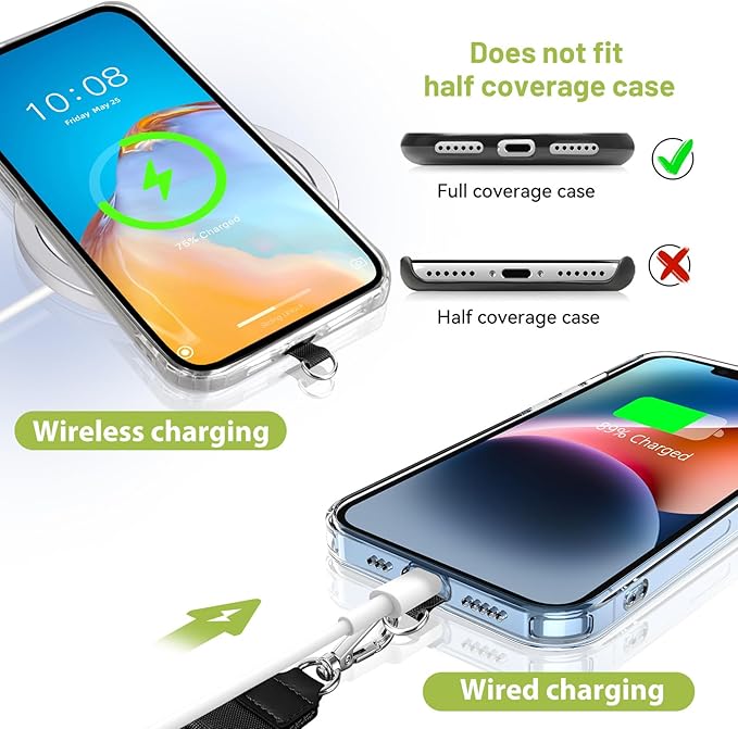 takyu Phone Lanyard, 2 Pack Adjustable Anti-Drop Neck/Wrist Strap with 2 Pcs Tether Patches, Secure Hands-Free Compatible for iPhone Samsung Perfect for Nurses, Teachers, Travel, Hiking Black