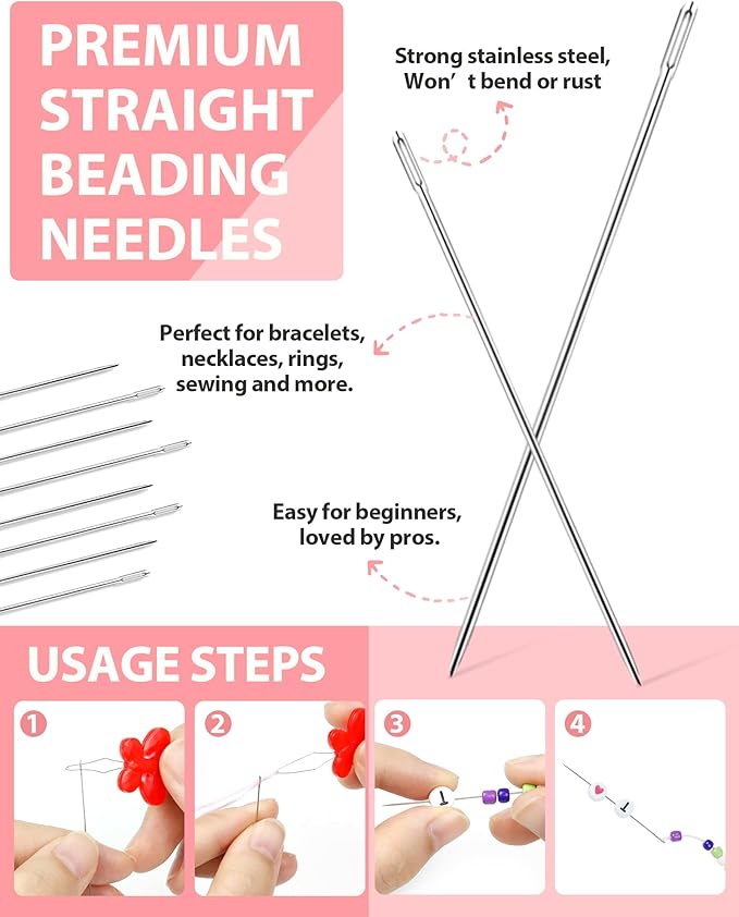 FIVEIZERO 87 Pcs Beading Needles Set – 3 Types: 6 Sizes Big Eye Seed Bead Needle & 6 Sizes Long Straight, Collapsible Twisted Flexible Needle, Beading Needles for Jewelry Making