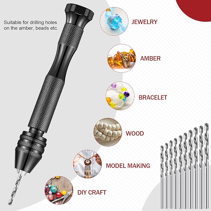 59 Pieces Hand Drill Bits Set Include 49 Pcs Metal Pin Vise Hand Drill Micro Mini Twist and 10 Pcs Tungsten Carbide PCB Rotary Tools for Resin Polymer Wood Craft DIY Jewelry Making Carving