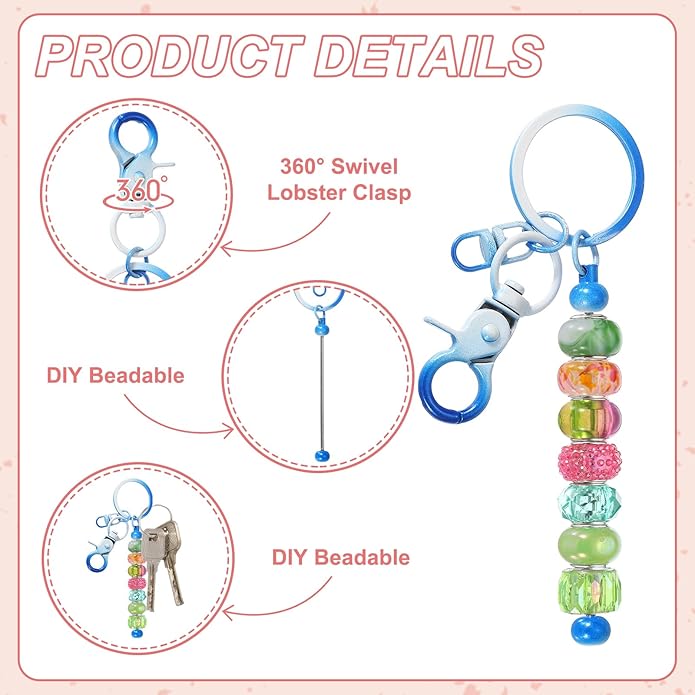 uxcell Beadable Keychain, Keychain Making Supplies, Blank Bead Metal Chain Bars for DIY Crafts Jewelry Making Gift