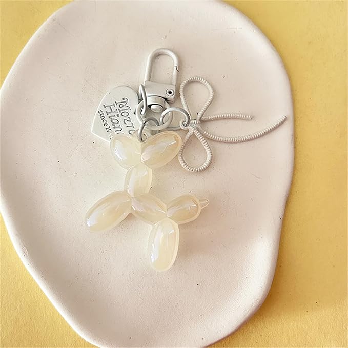 Dreuyet 2Pcs Jelly Balloon Dog Keychains Kawaii Cute Bag Purse Charms Key Chain with Bow Y2K Aesthetic Accessories
