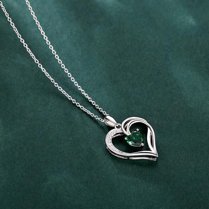 AM ANNIS MUNN 925 Sterling Silver Heart Necklace for Women Birthstone Necklace Silver Jewelry for Womens Jewelry Gifts for Women Her Mom