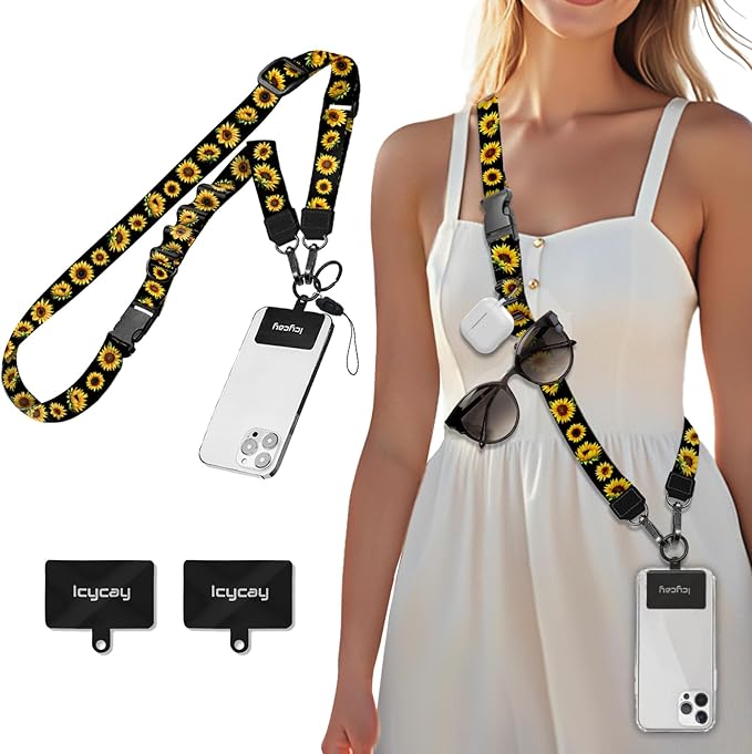 Phone Lanyard Crossbody, Flower Cell Phone Strap for Around The Neck Adjustable, Floral Teacher Anti Theft Cute Lanyard for iPhone Case ID Holder Keys Accessories Travel Essential