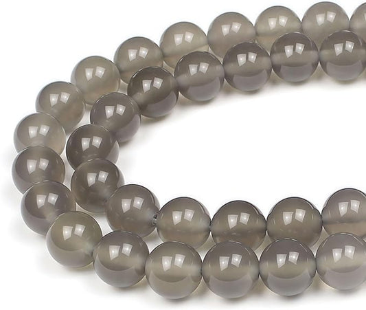 MJDCB 7A Natural Grey Agate Gemstone Round Stone Beads for Jewelry Making DIY Bracelet Necklace (12mm)